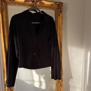 Textured Black Button-Up